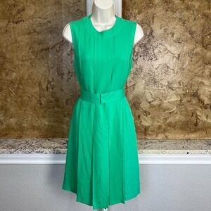 Raoul 100% Silk Shift Dress Womens 8 Pleated Sleeveless Belted Kelly Green
